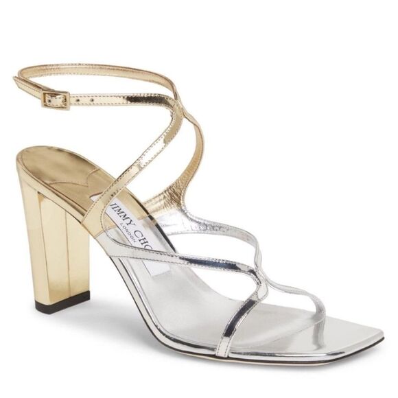 Jimmy Choo Azie 85MM Metallic Leather Sandals size 37 - Picture 1 of 13